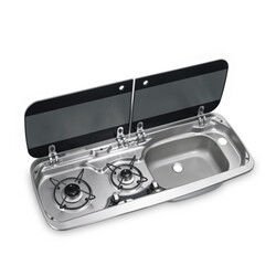 Dometic MO 9222R Cam Kapaklı 2 Gözlü Ocak + Evye Kombinasyonu