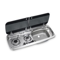 Dometic MO 9222R Cam Kapaklı 2 Gözlü Ocak + Evye Kombinasyonu